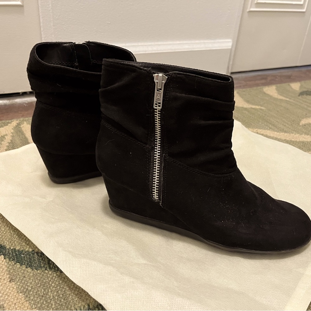 Aerosols misfit black suede wedge ankle boots